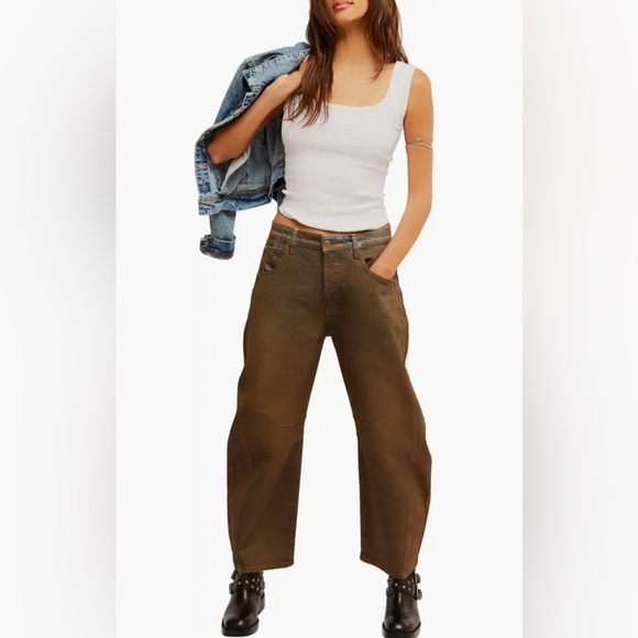 New Free people x new moon Good Luck Coated High Waist Barrel Jeans size 28 - Picture 5 of 14